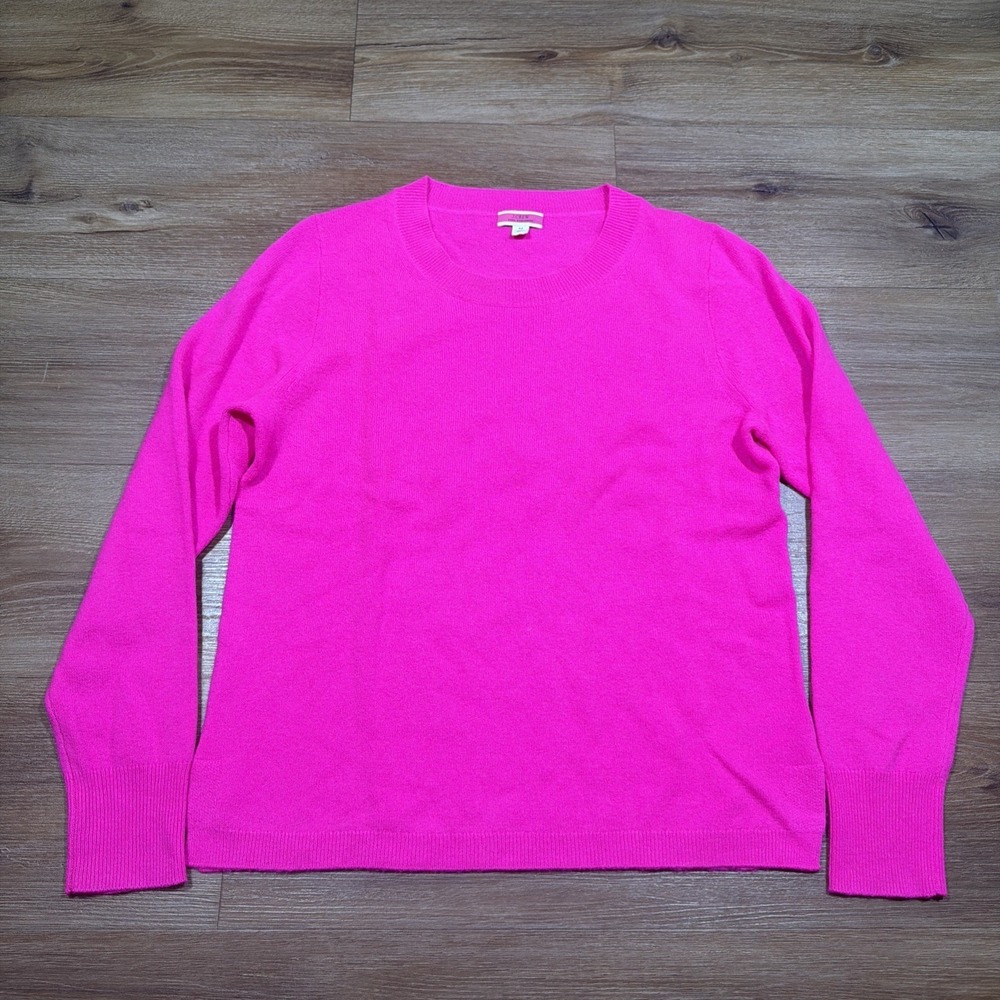 J. Crew MEDIUM 100% Cashmere Sweater Bright Neon Pink Classic Fit Crewneck Soft